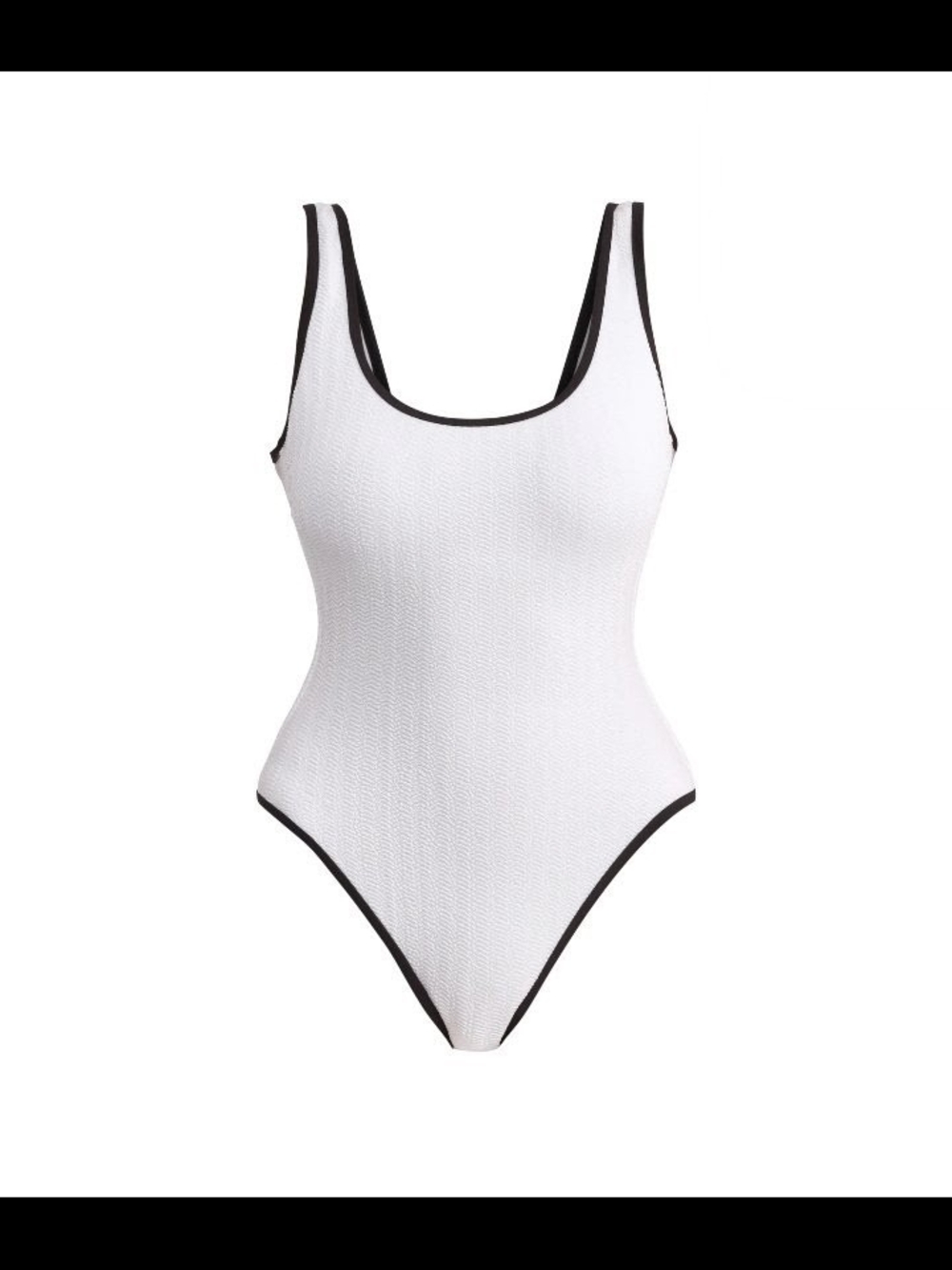 White One-Piece Swimsuit with Black Trim, Size M (8-10)